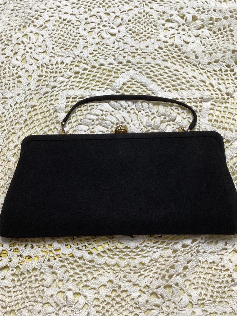 Vintage Classic Black Evening Clutch Handbag marked with gold inside 21